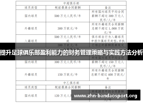 提升足球俱乐部盈利能力的财务管理策略与实践方法分析